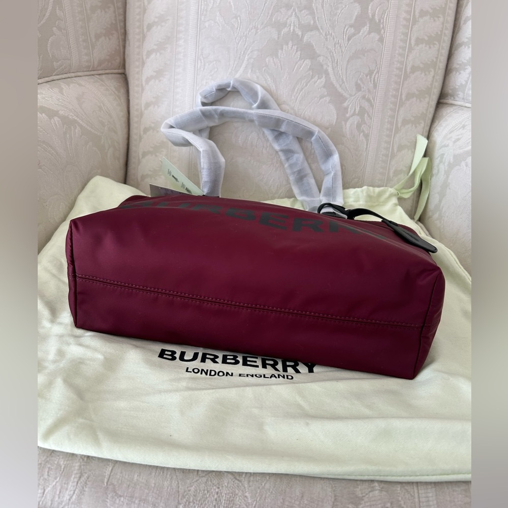 $1050 BURBERRY Small Burgundy ECONYL Logo Nylon Tote Shoulder Bag brand NWT - Picture 7 of 13